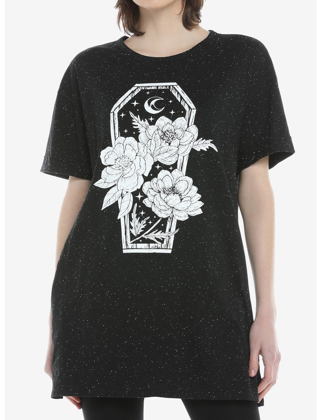 Floral Coffin Speckle T-Shirt Dress, BLACK, hi-res