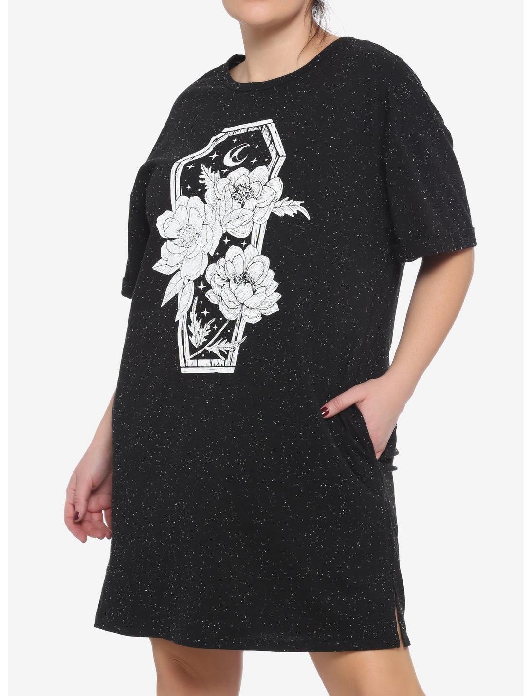 Floral Coffin Speckle T-Shirt Dress Plus Size, BLACK, hi-res