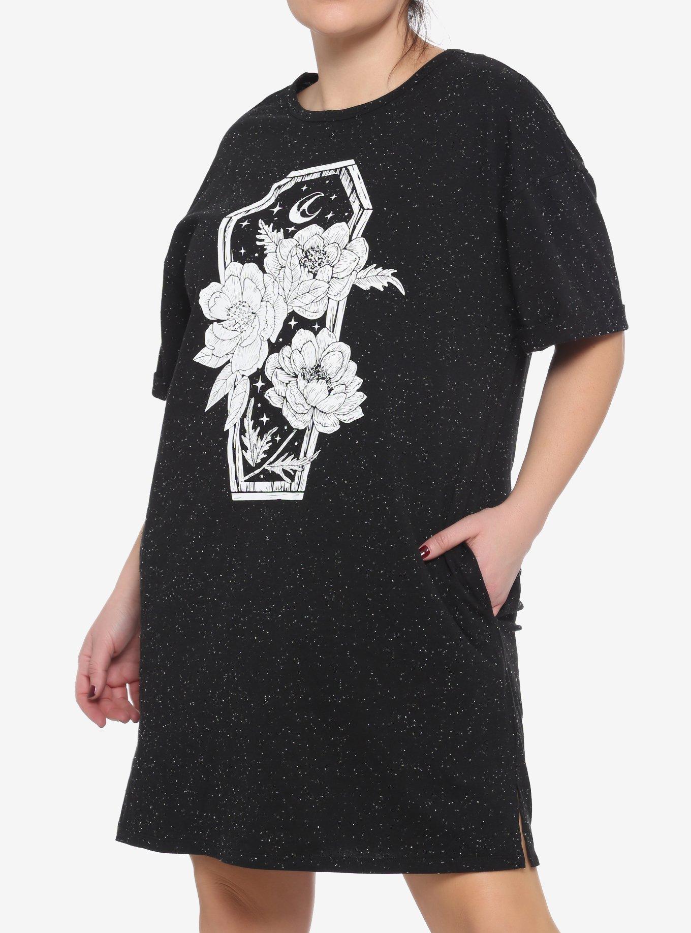 Floral Coffin Speckle T-Shirt Dress Plus Size, BLACK, hi-res