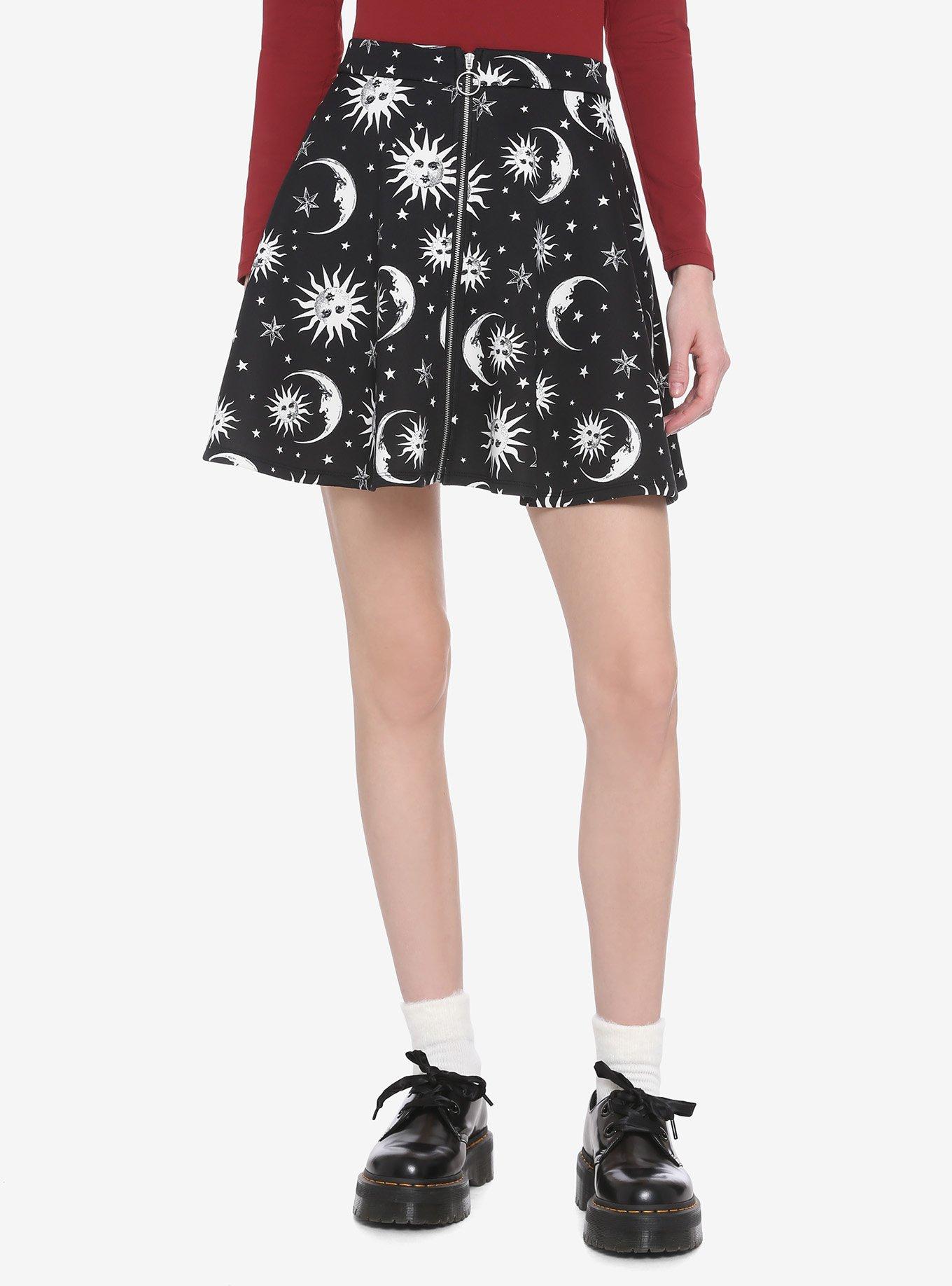 Celestial O-Ring Skater Skirt, BLACK, hi-res