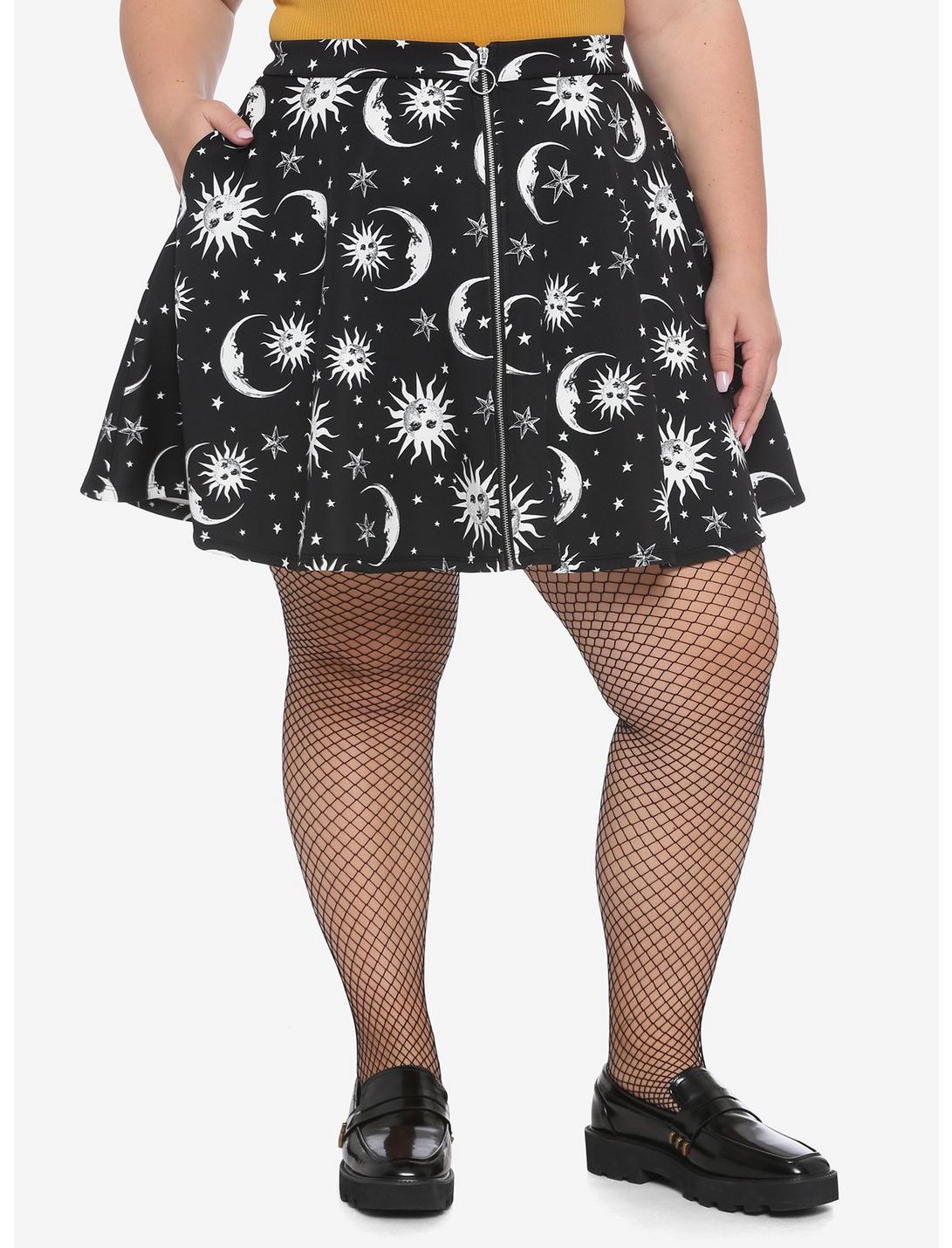 Celestial O-Ring Skater Skirt Plus Size, BLACK, hi-res