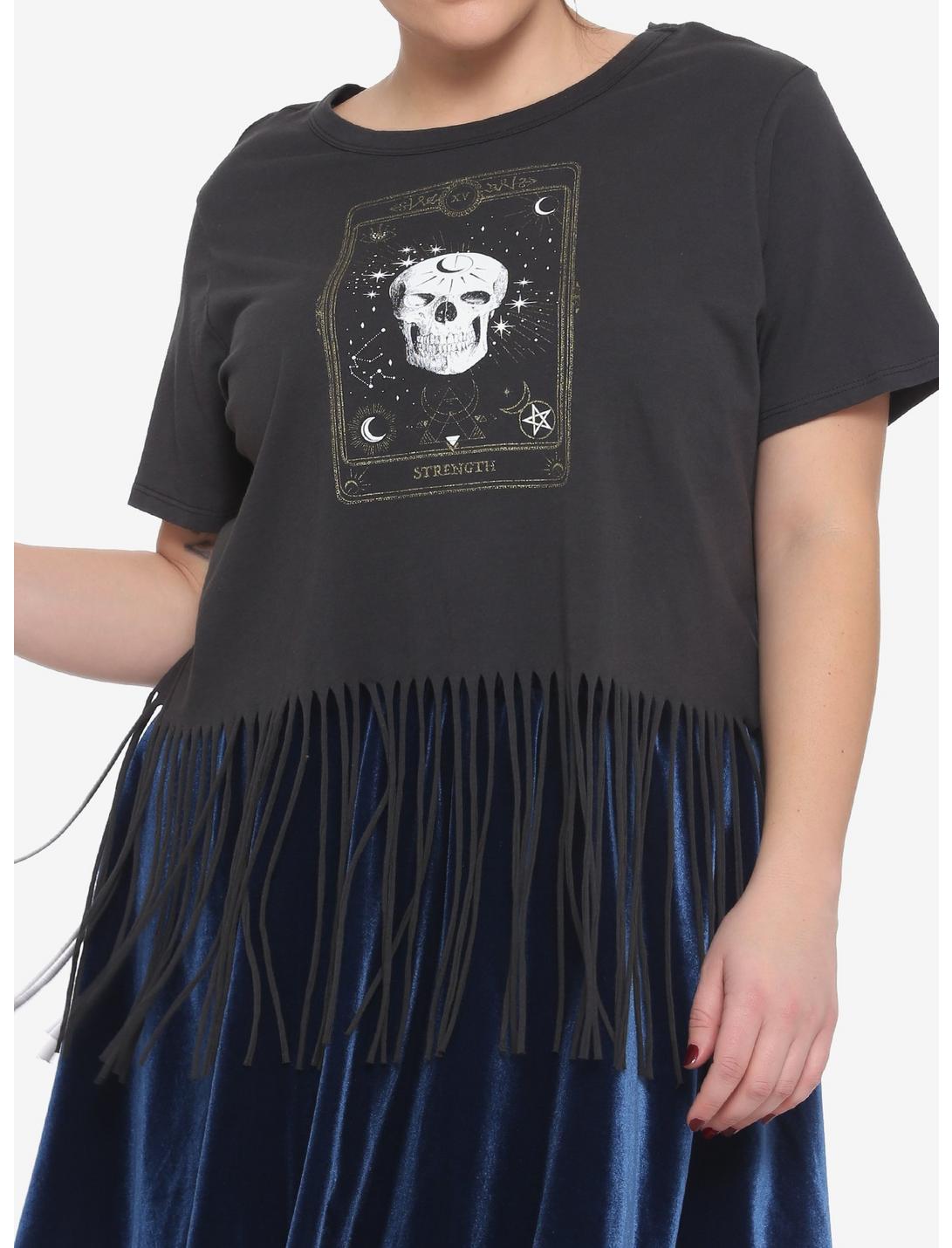 Skull Tarot Card Fringe Girls Crop T-Shirt Plus Size, BLACK, hi-res