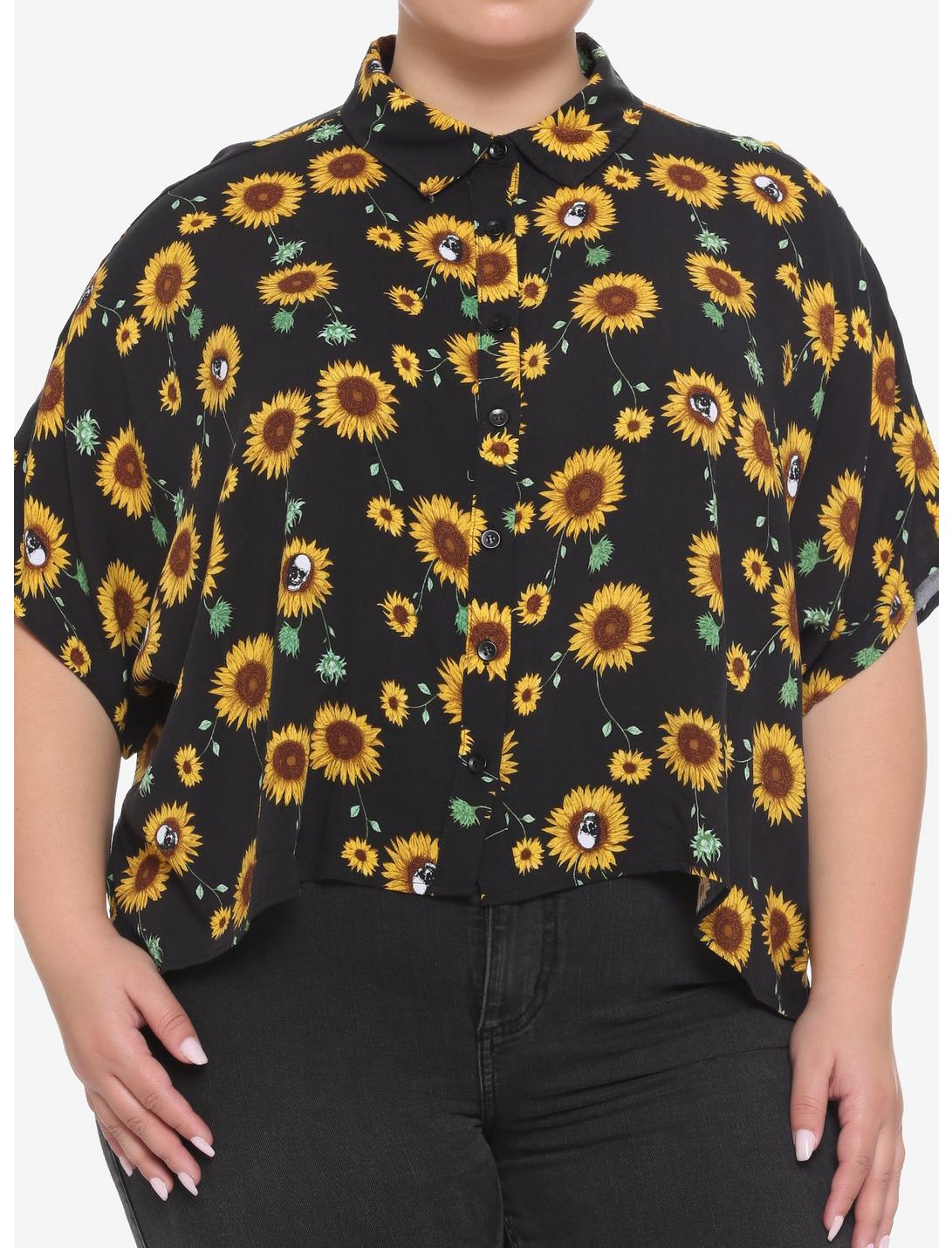 Sunflowers & Skulls Girls Crop Woven Button-Up Plus Size, MULTI, hi-res