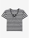 Black & White Stripe Lace-Up Girls Crop T-Shirt Plus Size, STRIPES, hi-res