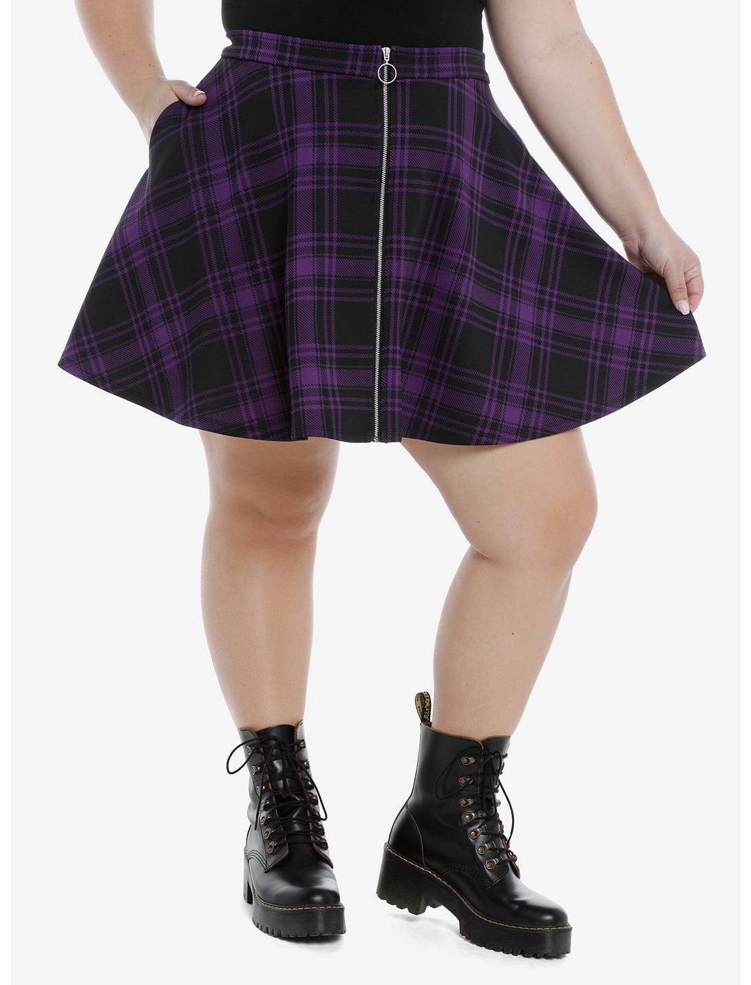 Black & Purple Plaid O-Ring Skater Skirt Plus Size | Hot Topic