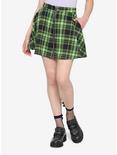 Black & Neon Green Plaid O-Ring Skater Skirt, PLAID - GREEN, hi-res