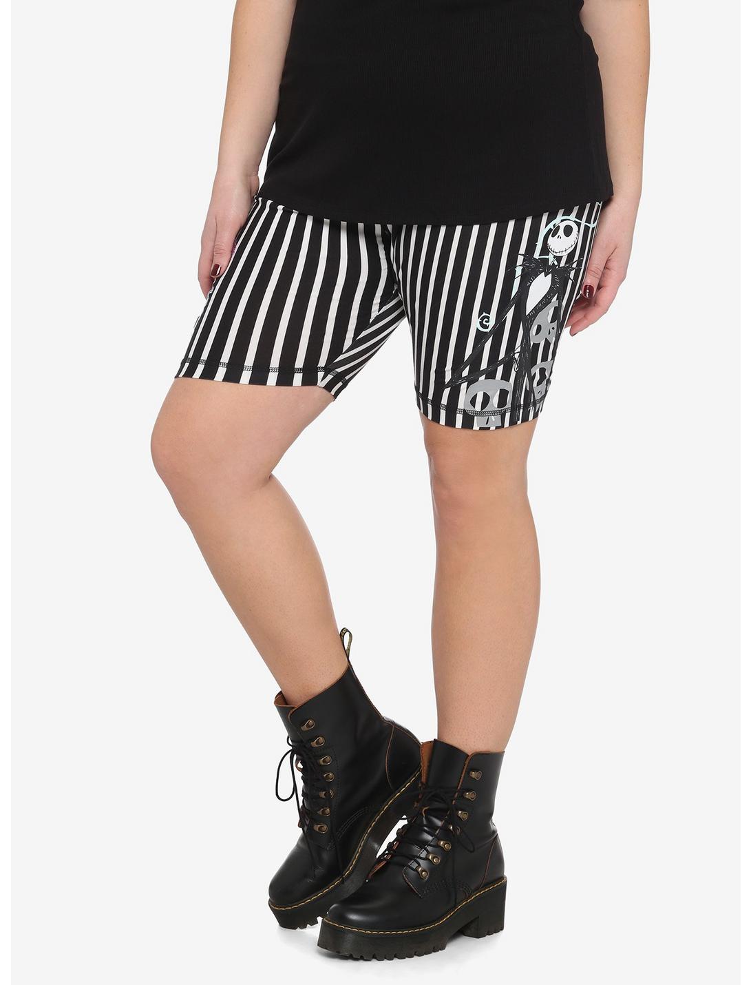 The Nightmare Before Christmas Jack & Sally Stripe Biker Shorts Plus Size, MULTI, hi-res