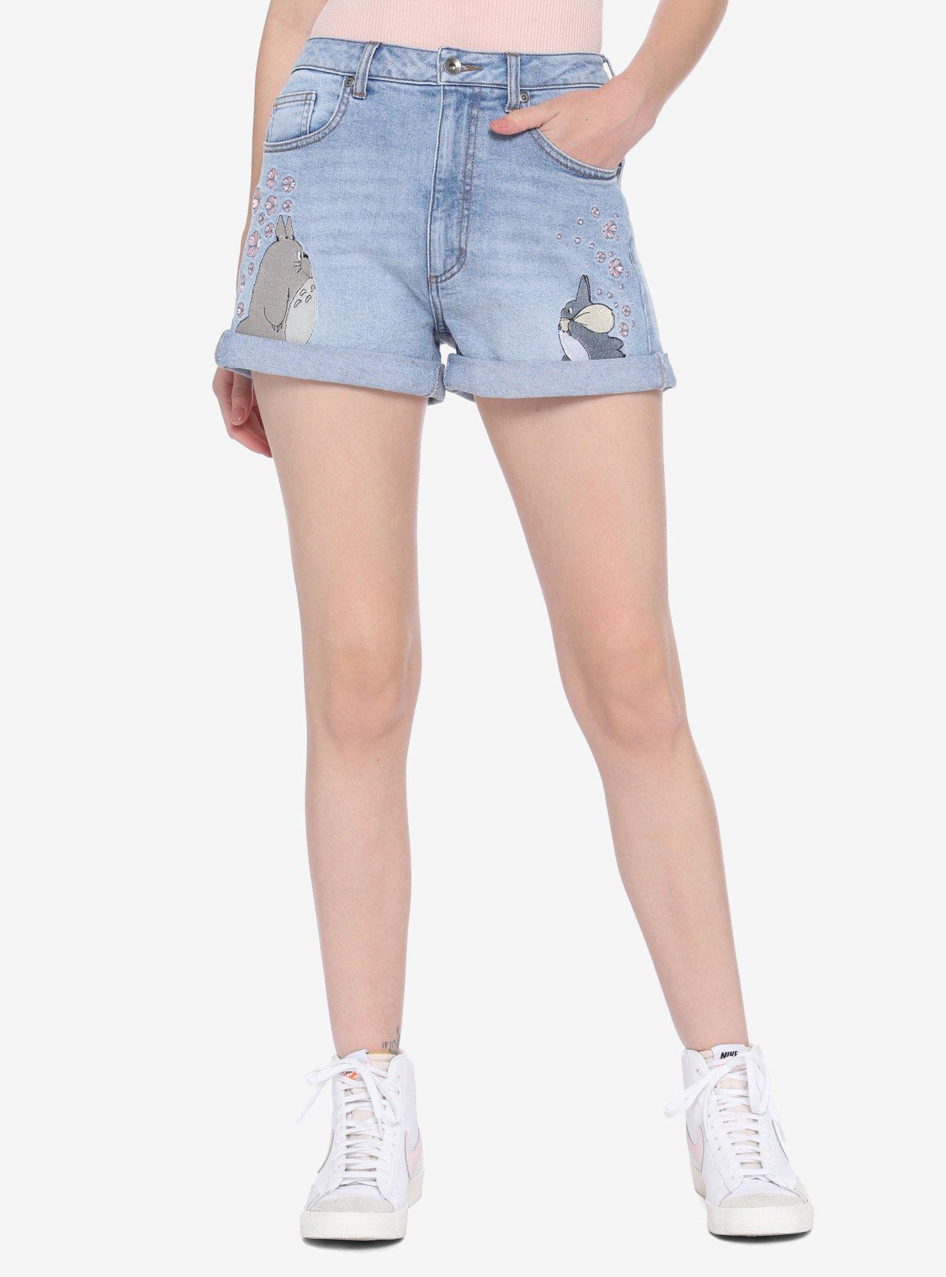 Studio Ghibli My Neighbor Totoro Petals Embroidered High-Waisted Denim Shorts, MULTI, hi-res view 1