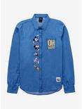 Disney Mickey and Minnie's Runaway Railway Oh Boy!  Women's Long Sleeve Woven Button-Up - BoxLunch Exclusive, DENIM, hi-res