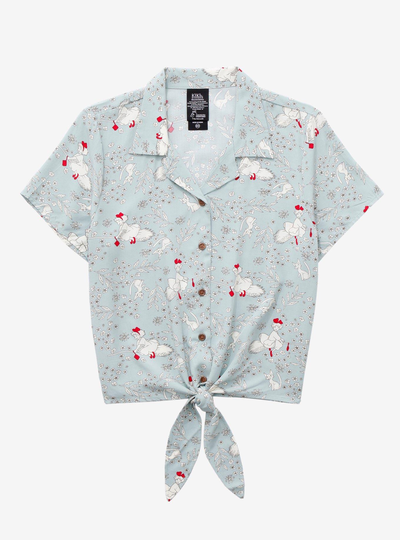 Her Universe Studio Ghibli Kiki's Delivery Service Floral Women's Tie-Front Woven Top - BoxLunch Exclusive, SAGE, hi-res