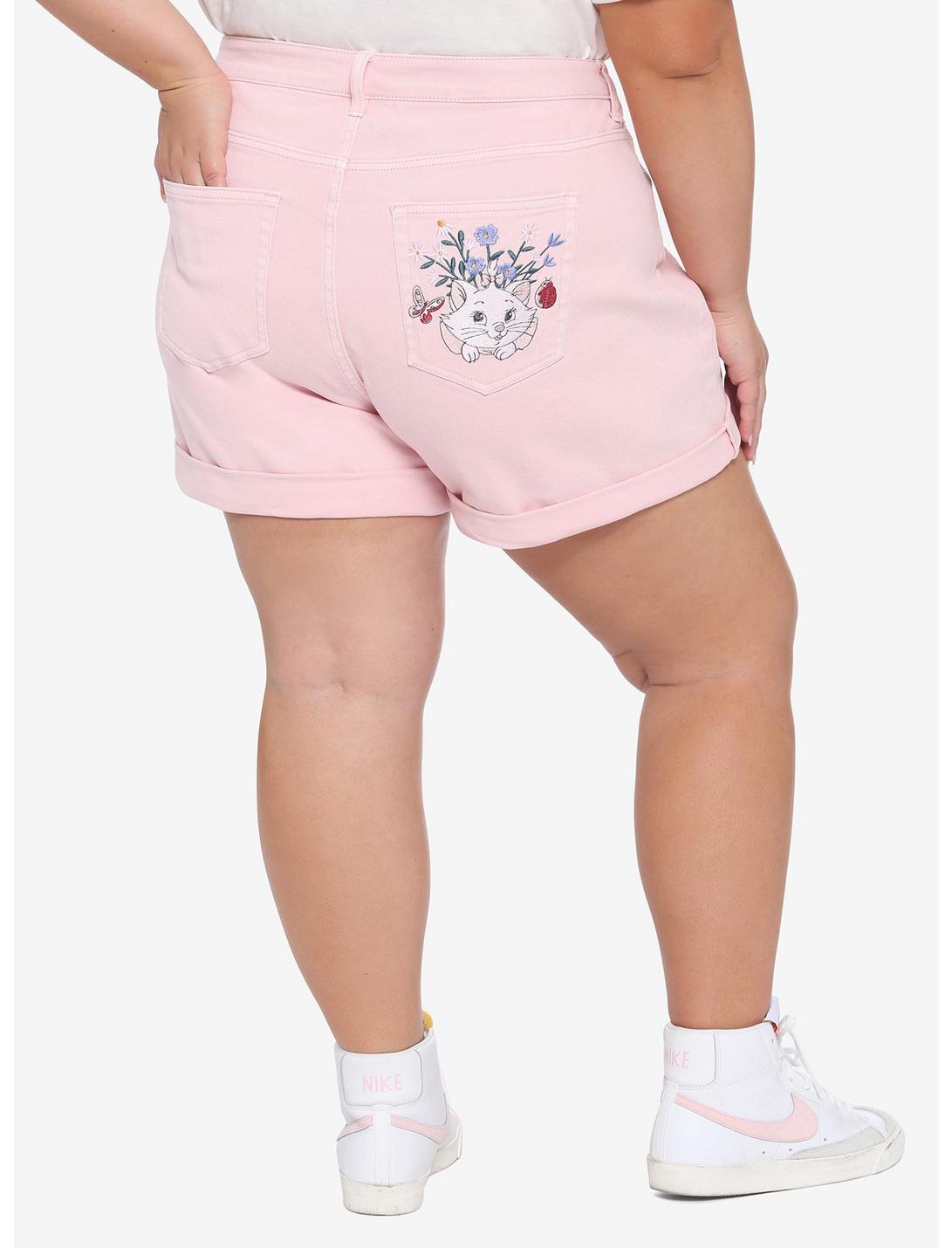 Disney The Aristocats Marie Floral Embroidered High-Waisted Denim Shorts Plus Size, MULTI, hi-res