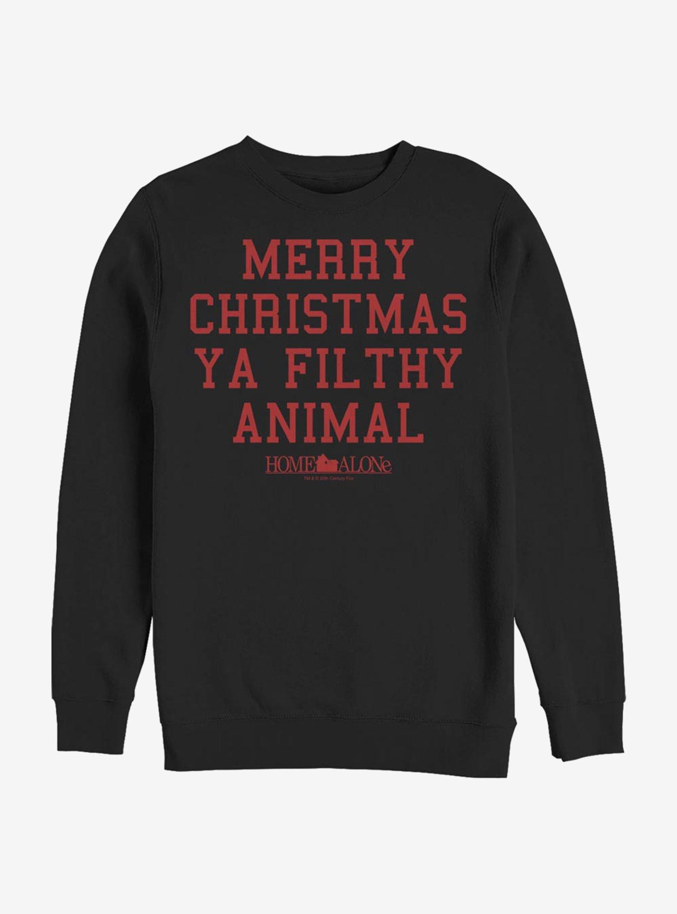 Home Alone Merry Christmas Ya Filthy Animal Text Crew Sweatshirt, BLACK, hi-res