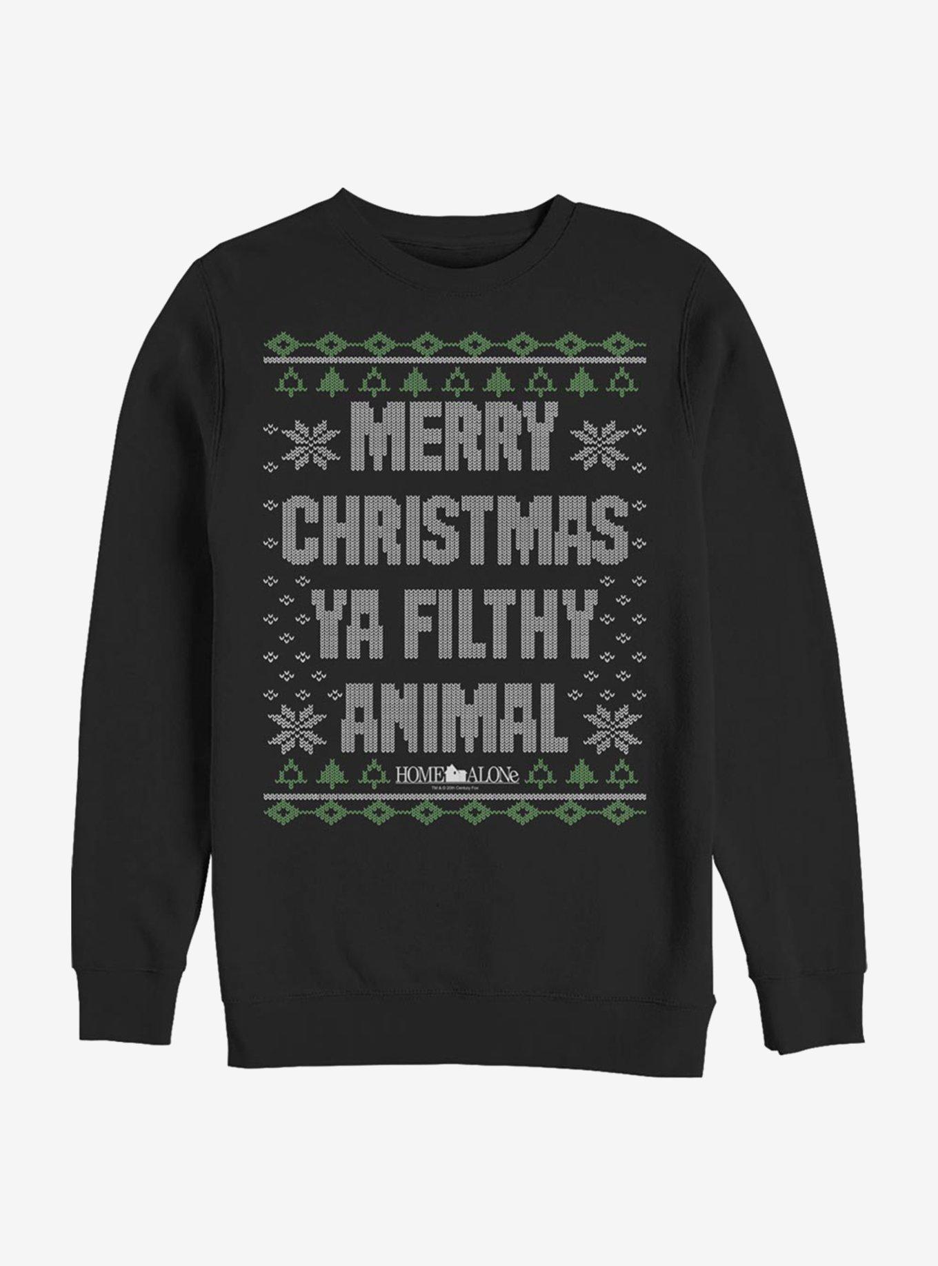 Home Alone Merry Christmas Ya Filthy Animal Ugly Holiday Crew Sweatshirt, BLACK, hi-res