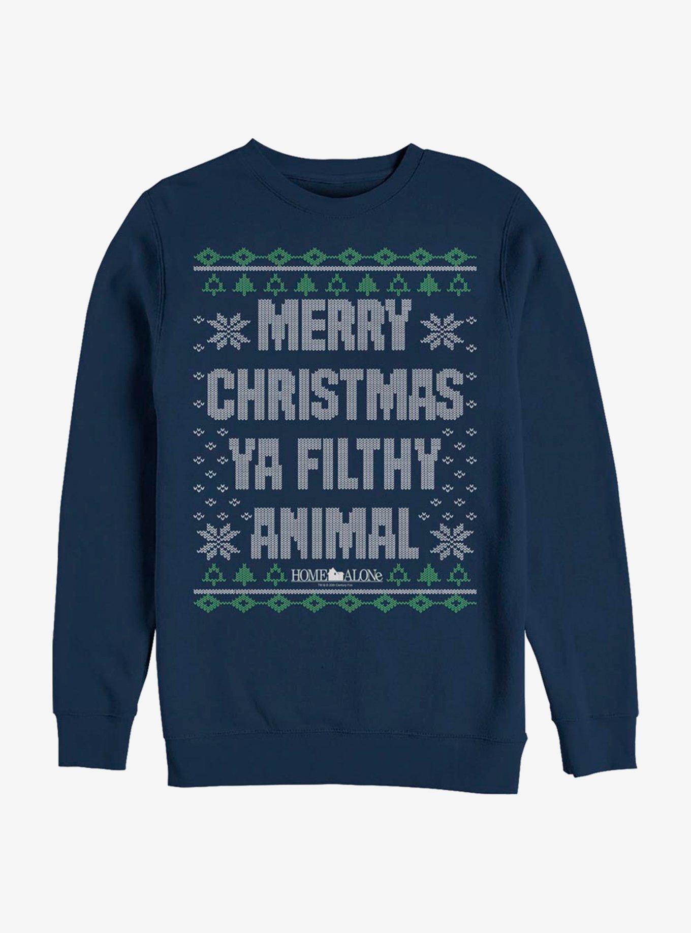 Home Alone Merry Christmas Ya Filthy Animal Ugly Holiday Crew Sweatshirt, NAVY, hi-res