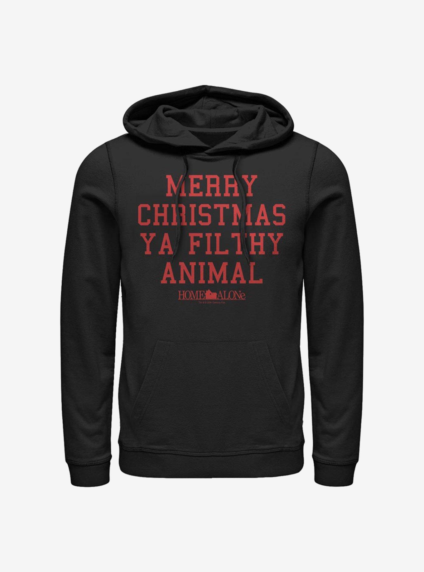 Home Alone Merry Christmas Ya Filthy Animal Text Hoodie, BLACK, hi-res