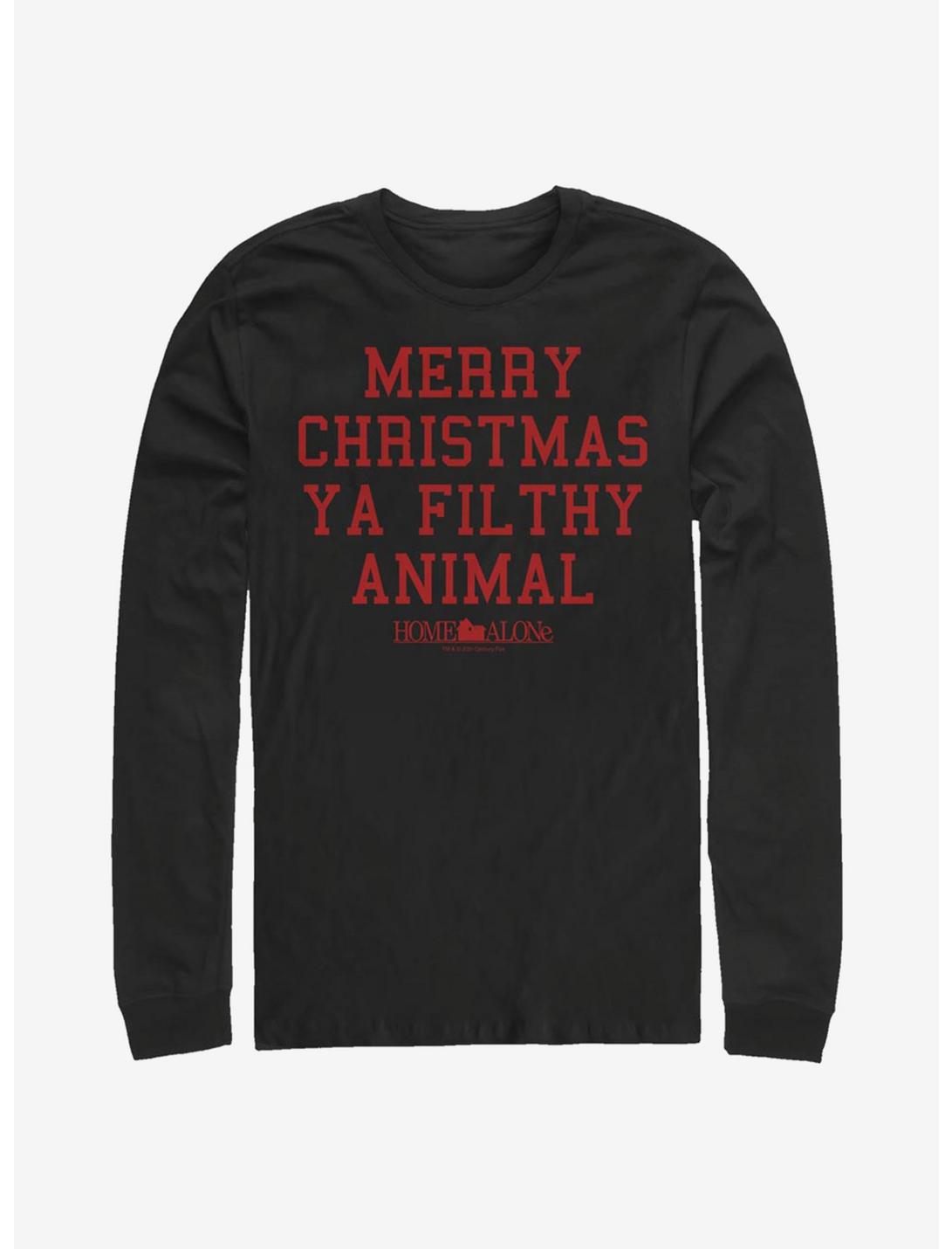Home Alone Merry Christmas Ya Filthy Animal Text Long-Sleeve T-Shirt, BLACK, hi-res