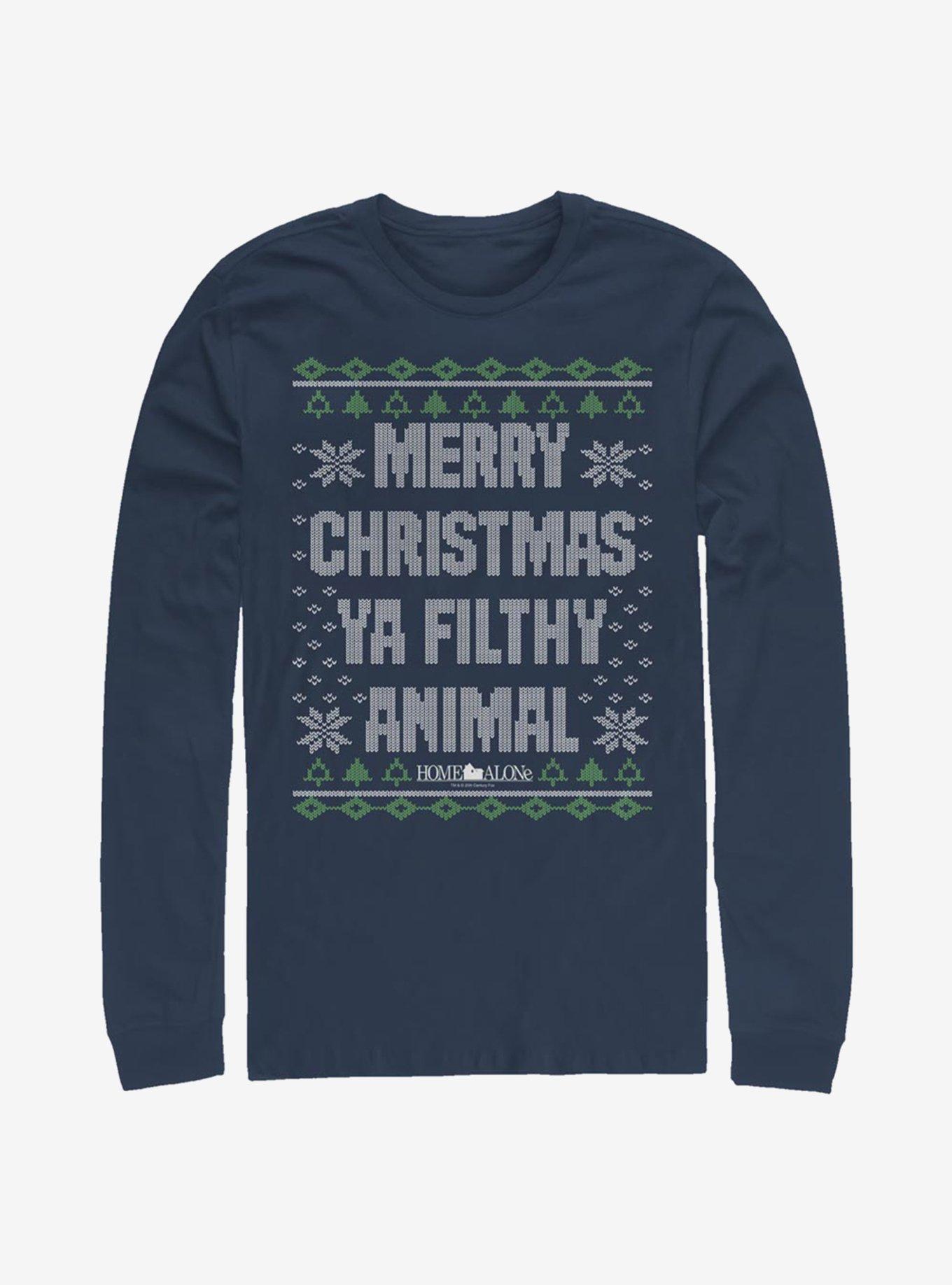 Home Alone Merry Christmas Ya Filthy Animal Ugly Holiday Long-Sleeve T-Shirt, NAVY, hi-res