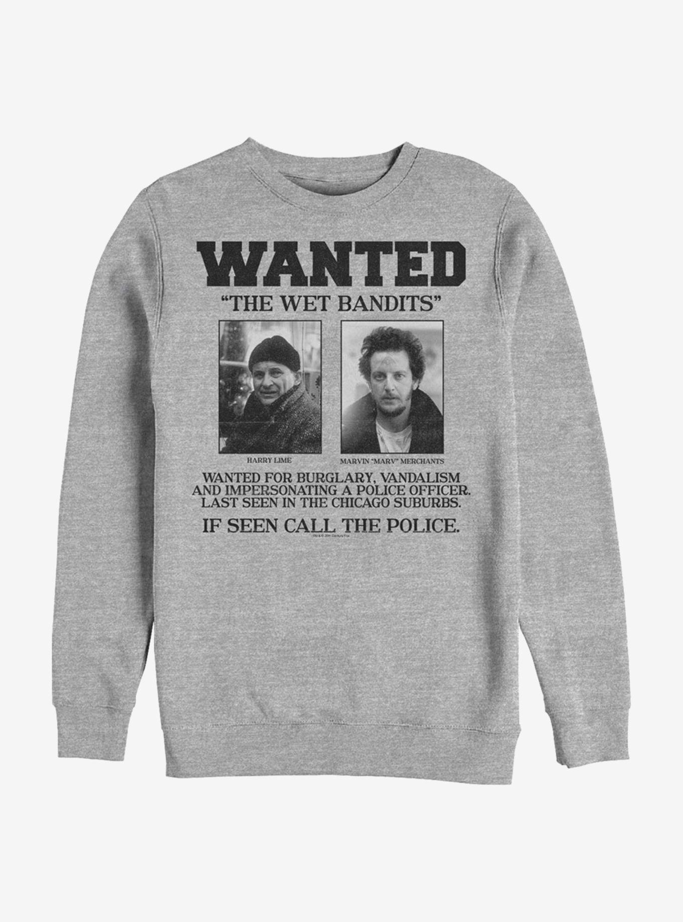 Home Alone Wet Bandits Wanted Poster Crew Sweatshirt, ATH HTR, hi-res