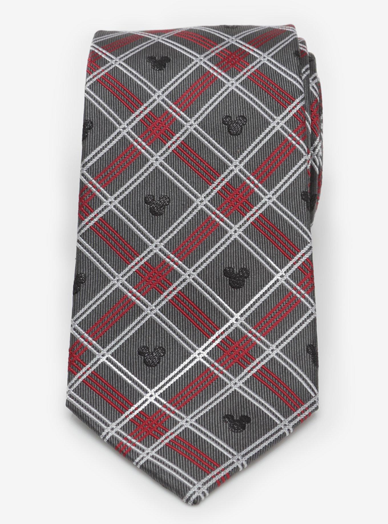 Disney Mickey Mouse Holiday Plaid Gray Silk Tie, , hi-res