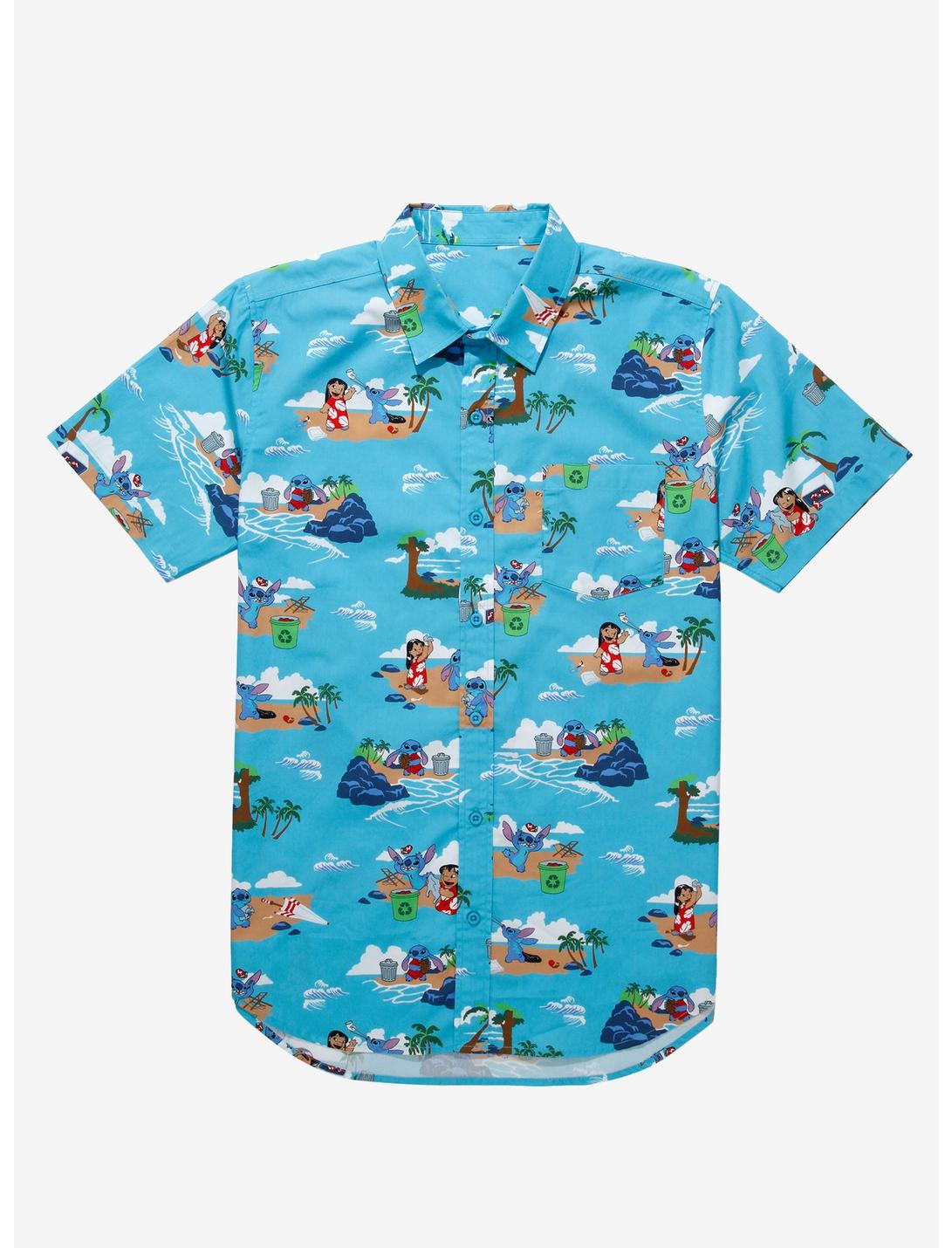 Disney Lilo & Stitch Scenic Earth Day Woven Button-Up - BoxLunch Exclusive, LIGHT BLUE, hi-res