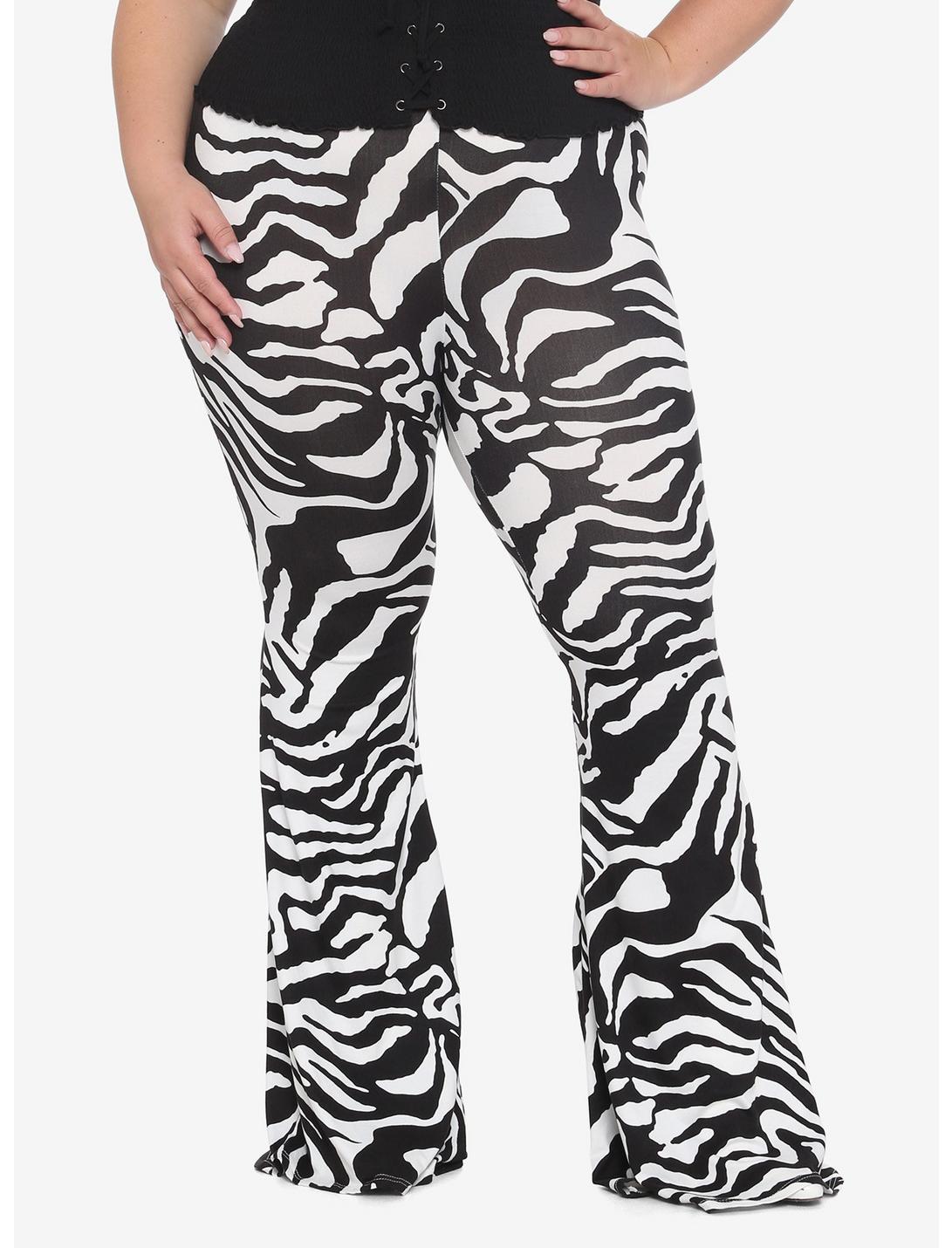 Zebra Stripe Flared Leggings Plus Size, ABSTRACT ZEBRA, hi-res