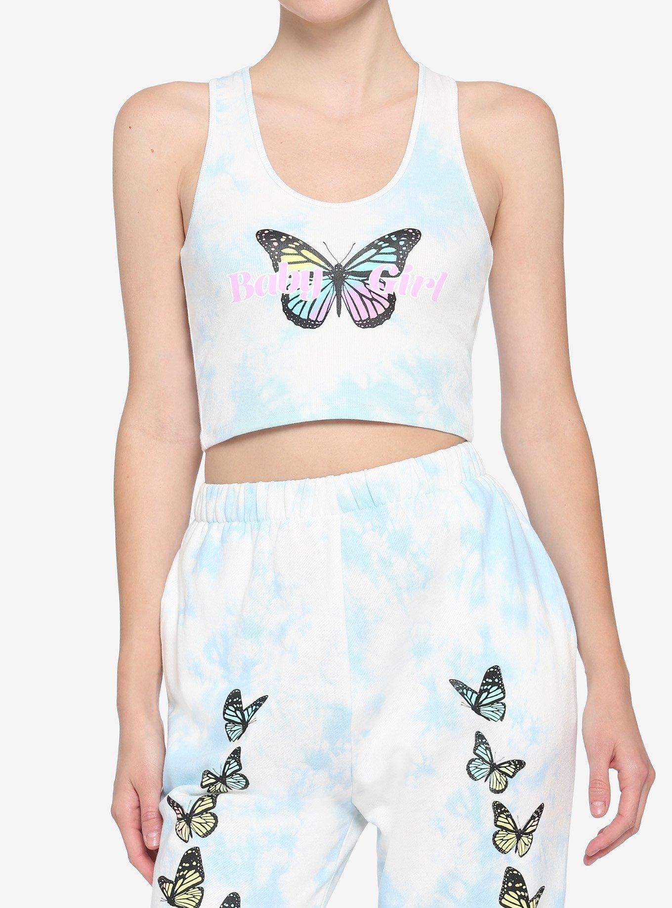Baby Girl Butterfly Tie-Dye Girls Strappy Crop Tank Top, BLUE, hi-res