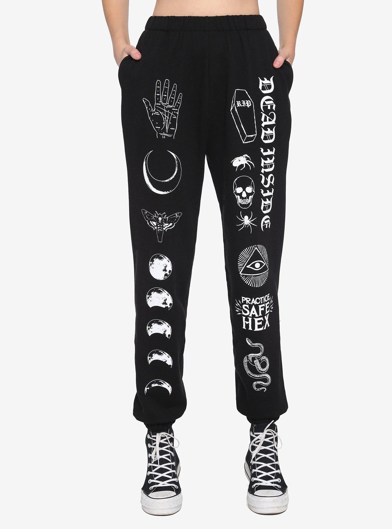 Dead Inside Death Moth Moon Phases Girls Sweatpants, BLACK, hi-res
