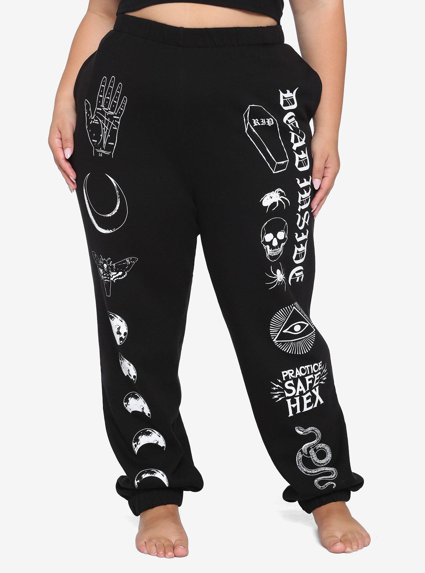 Dead Inside Death Moth Moon Phases Girls Sweatpants Plus Size, BLACK, hi-res