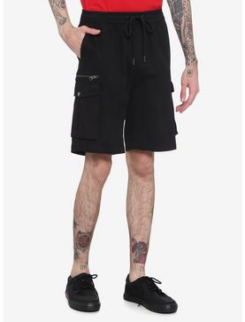 Black Cargo Jogger Shorts, , hi-res