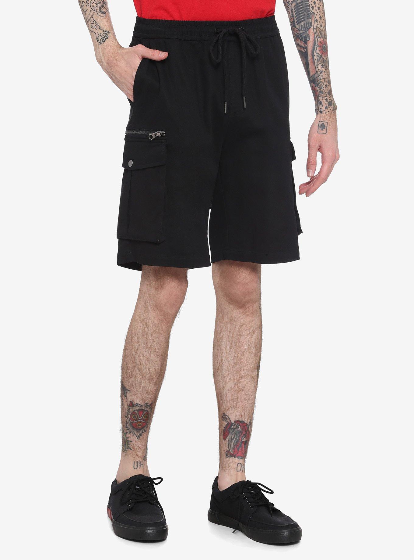 Black Cargo Jogger Shorts, BLACK, hi-res