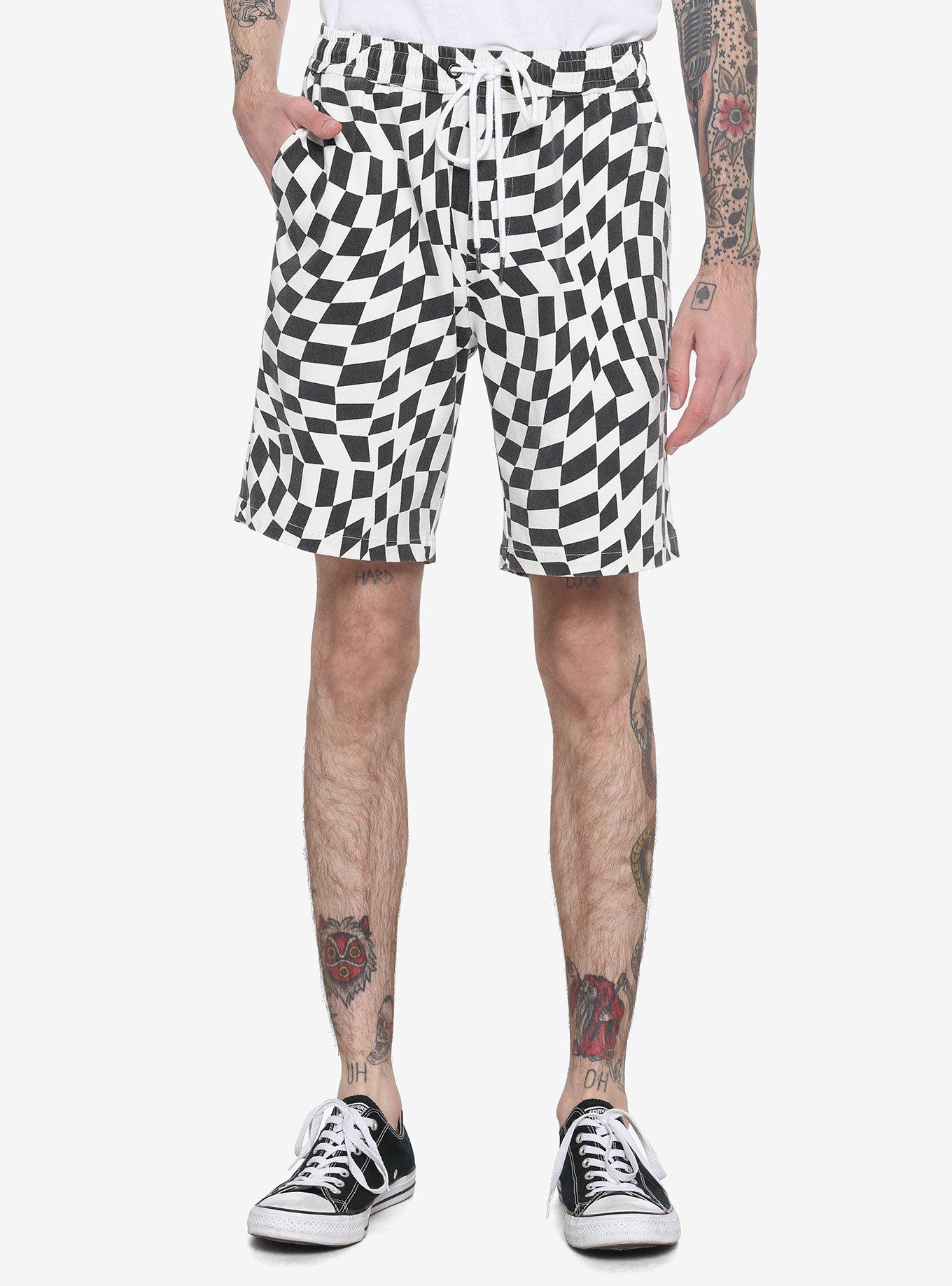 【INCHANT ME】Loud Cotton Part 4 Shorts Warped Black & White Checkered Jogger Shorts | Hot Topic