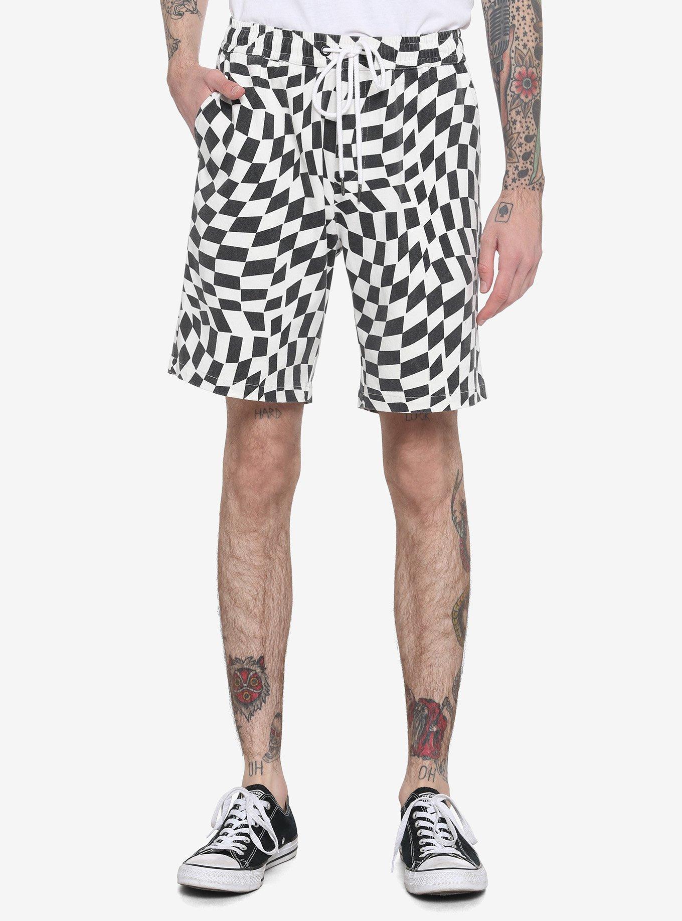 Warped Black & White Checkered Jogger Shorts | Hot Topic