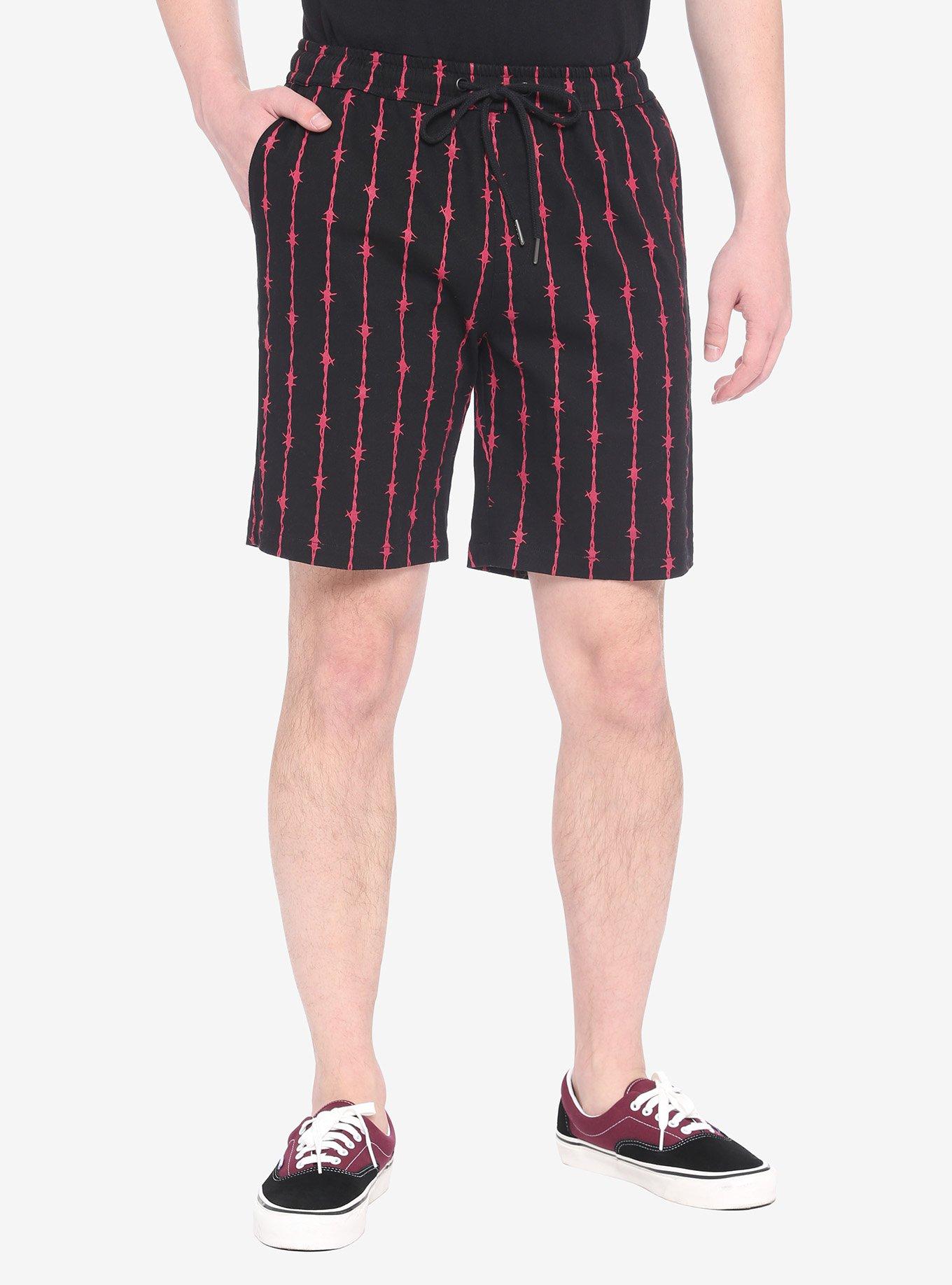 Black & Red Barbed Wire Jogger Shorts, BLACK, hi-res