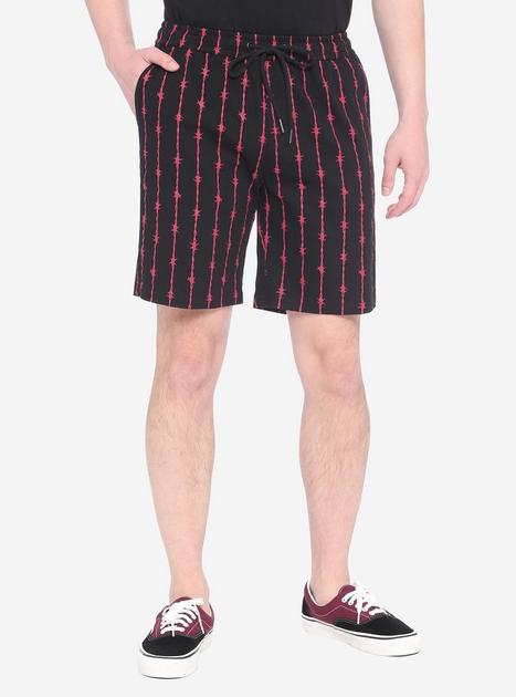 Black & Red Barbed Wire Jogger Shorts | Hot Topic