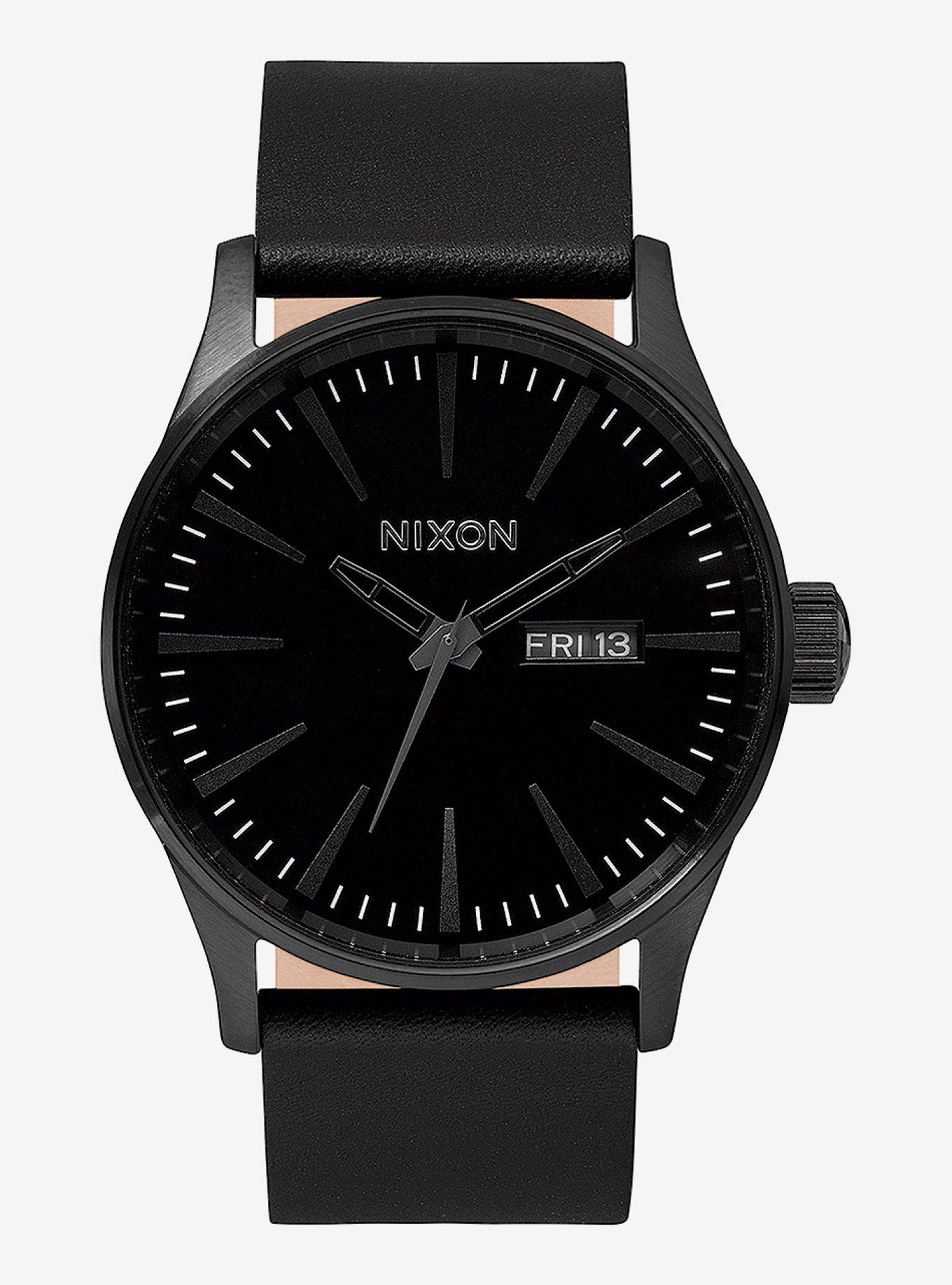 Nixon Sentry Leather All Black Watch, , hi-res