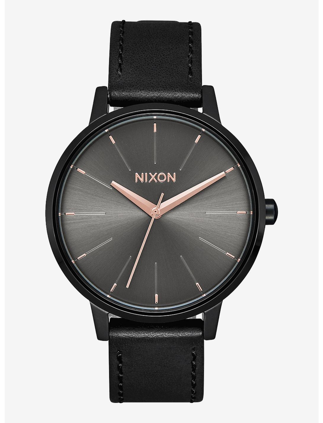 Nixon Kensington Leather Black Gunmetal Watch, , hi-res