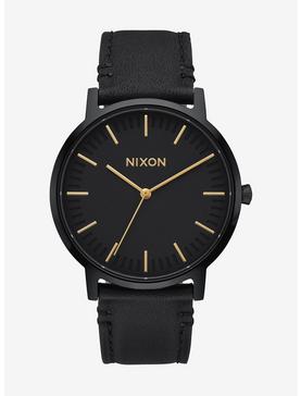 Nixon Porter Leather All Black Gold Watch, , hi-res