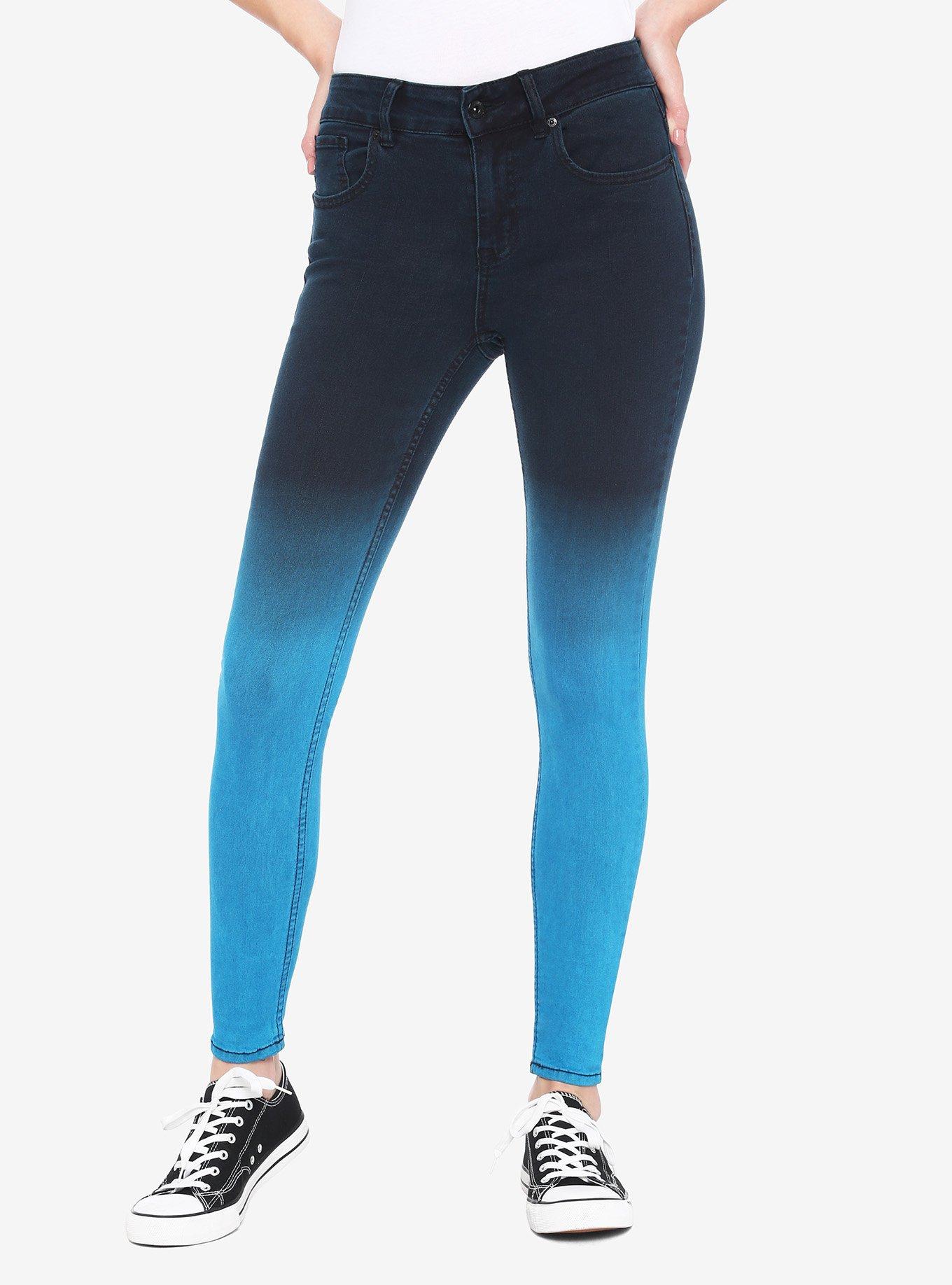 HT Denim Sunrise Teal Ombre Skinny Jeans, TEAL, hi-res