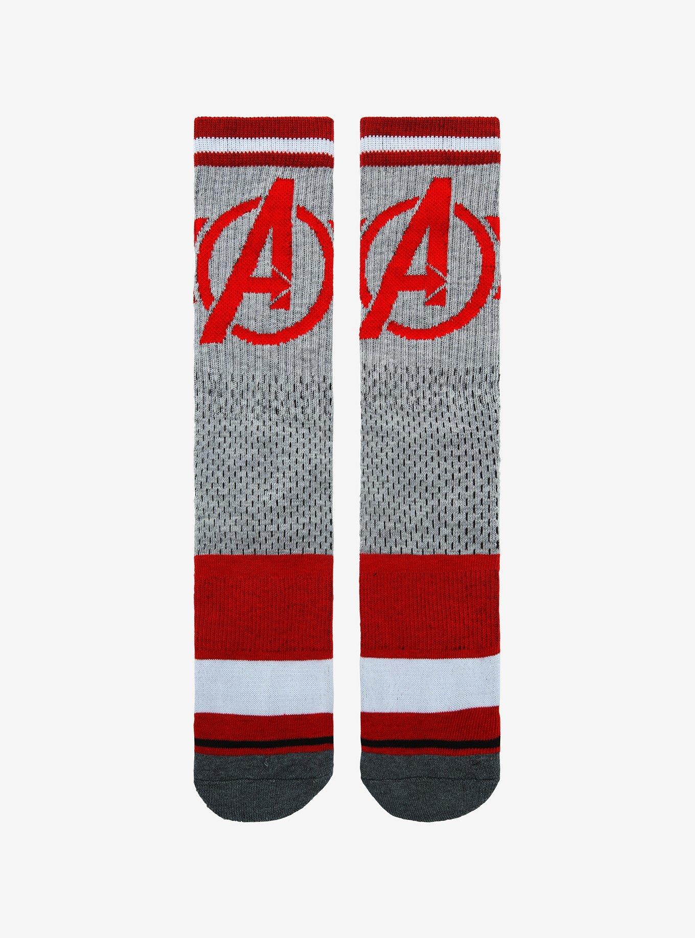 Marvel The Avengers Logo Grey & Red Crew Socks, , hi-res