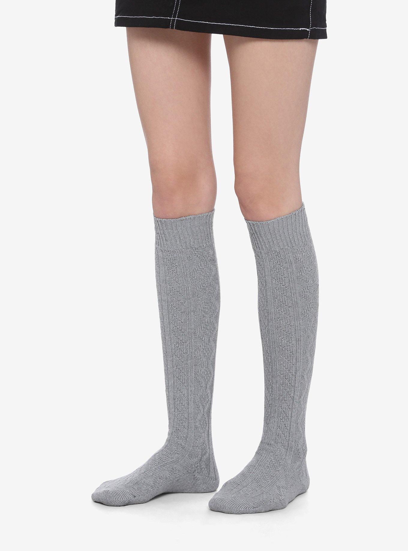 Grey Knit Knee-High Socks, , hi-res