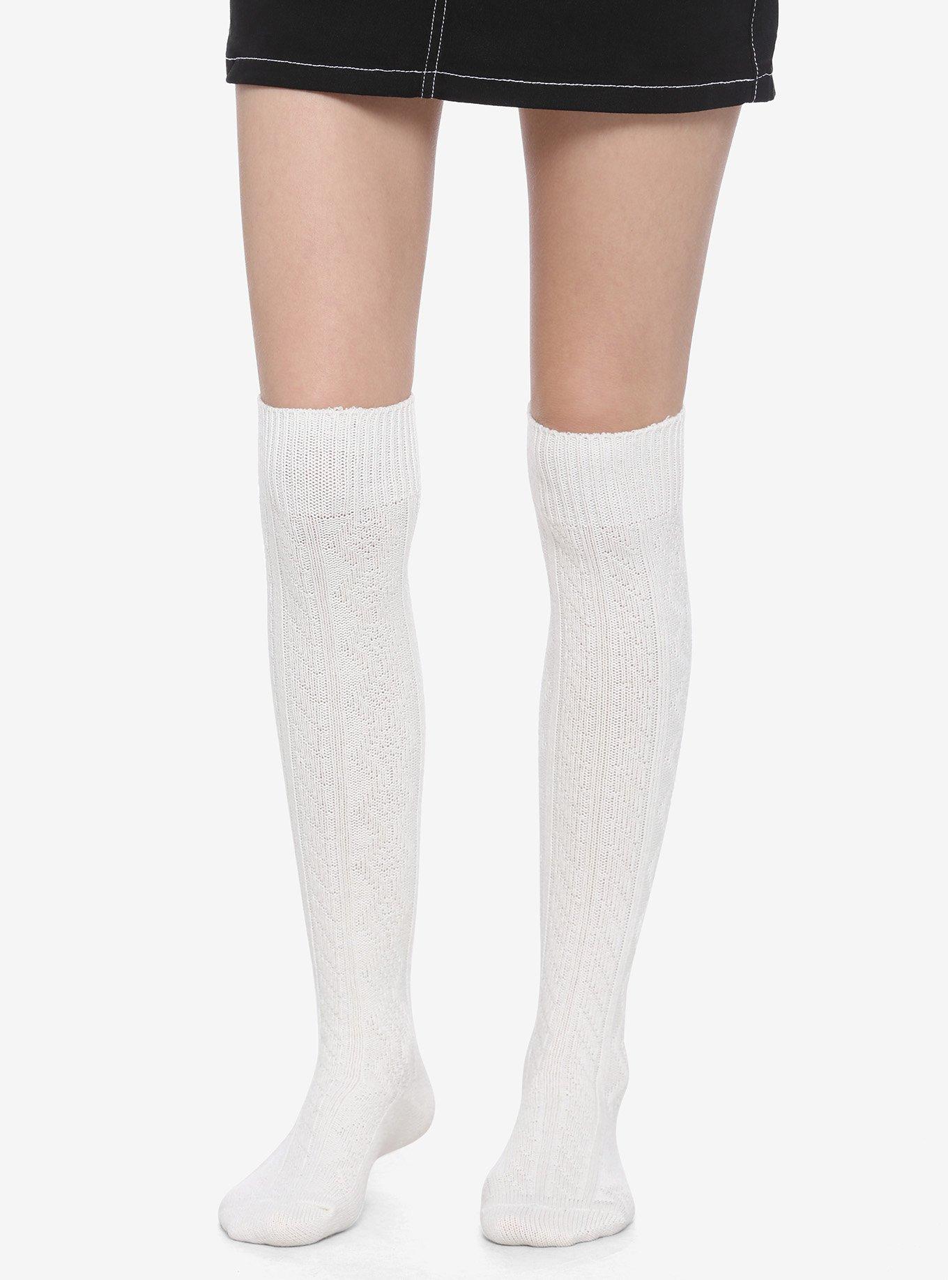 Cream Knit Knee-High Socks, , hi-res