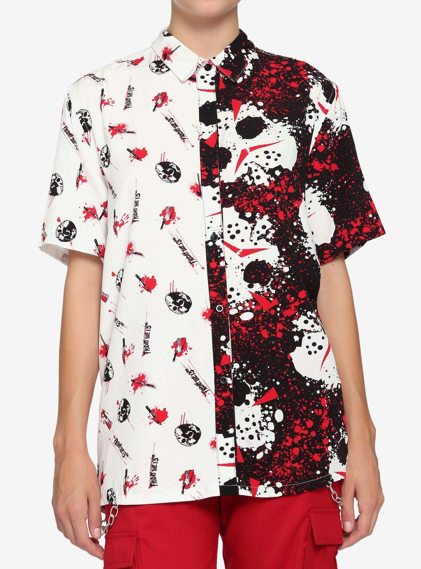 Friday The 13th Split Oversized Girls Woven Button-Up, MULTI, hi-res