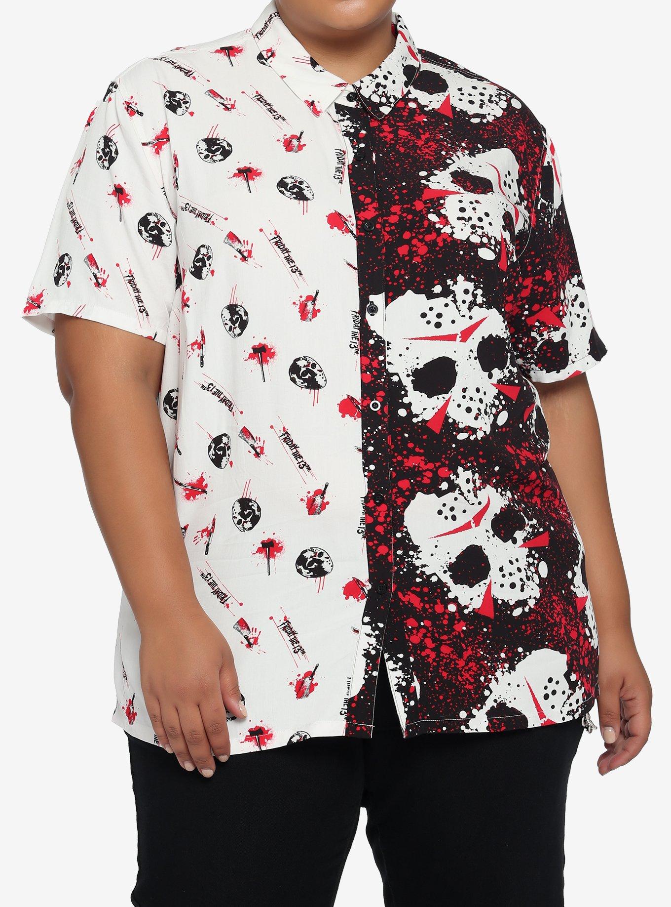 Friday The 13th Split Oversized Girls Woven Button-Up Plus Size, MULTI, hi-res