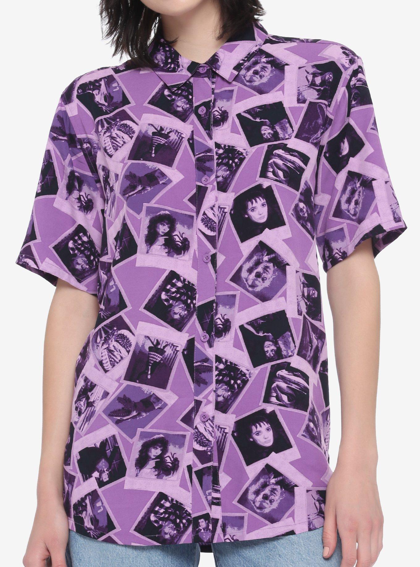 Beetlejuice Photos Oversized Girls Woven Button-Up, MULTI, hi-res