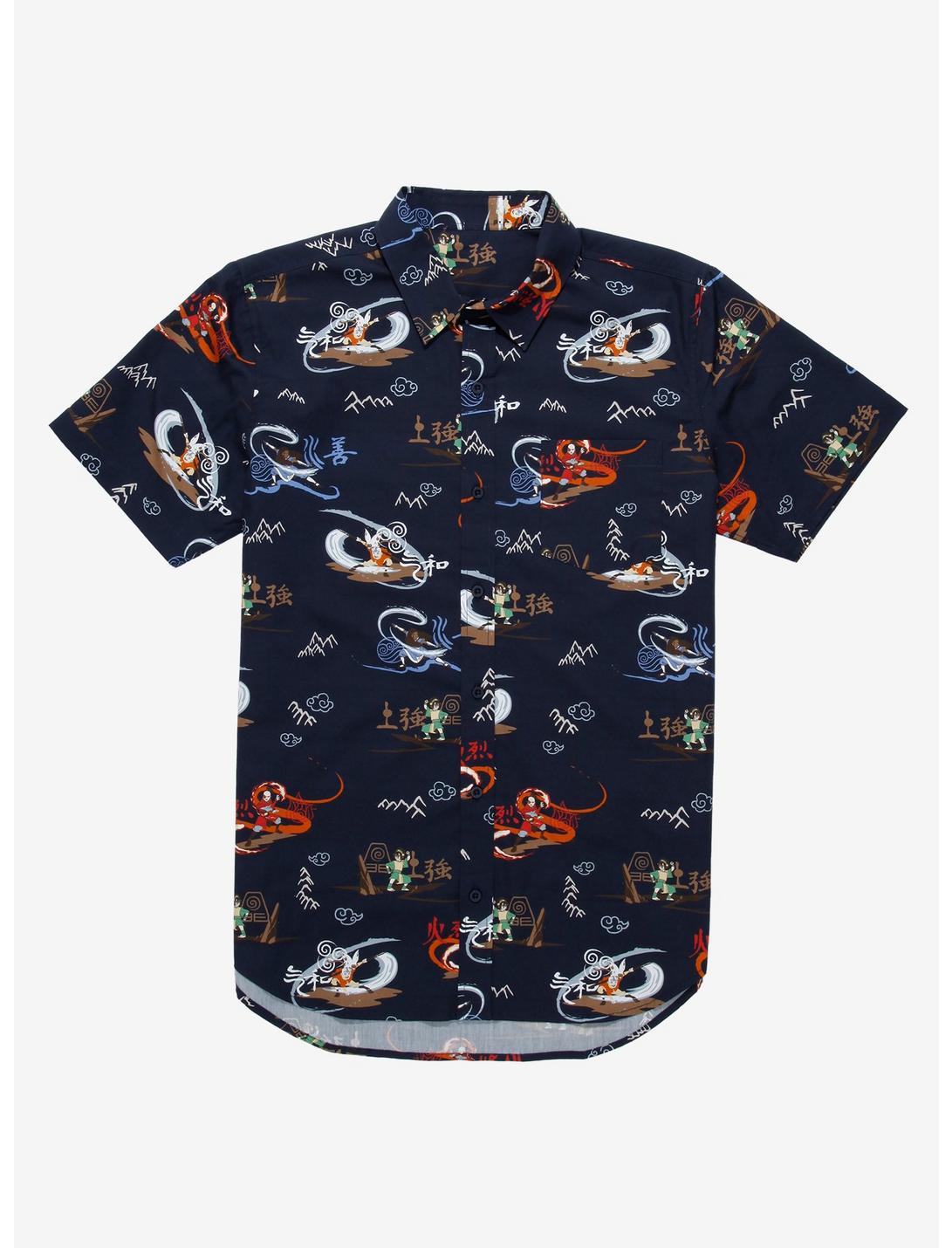 Avatar: The Last Airbender Bending Woven Button-Up - BoxLunch Exclusive, NAVY, hi-res