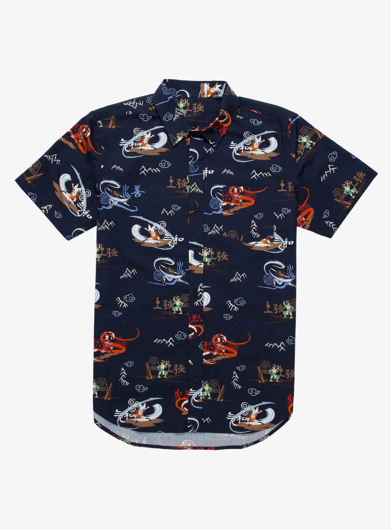 Avatar: The Last Airbender Bending Woven Button-Up - BoxLunch Exclusive, NAVY, hi-res