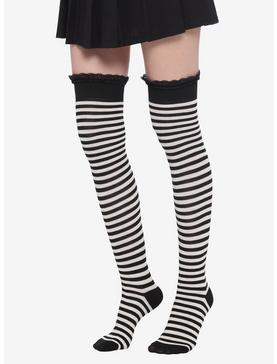 Black & White Stripe Lace Thigh Highs, , hi-res