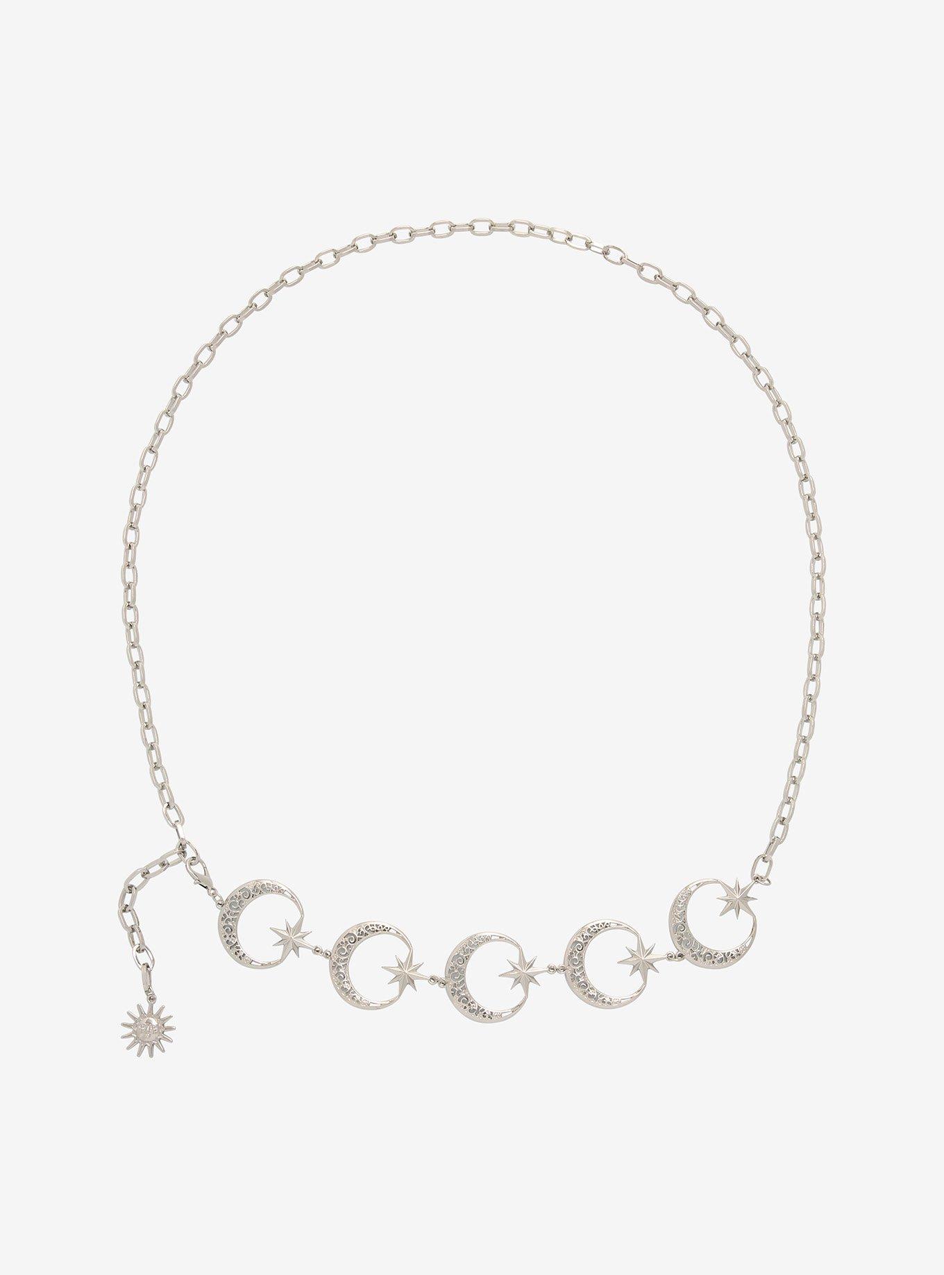 Celestial Moon & Star Chain Belt, SILVER, hi-res