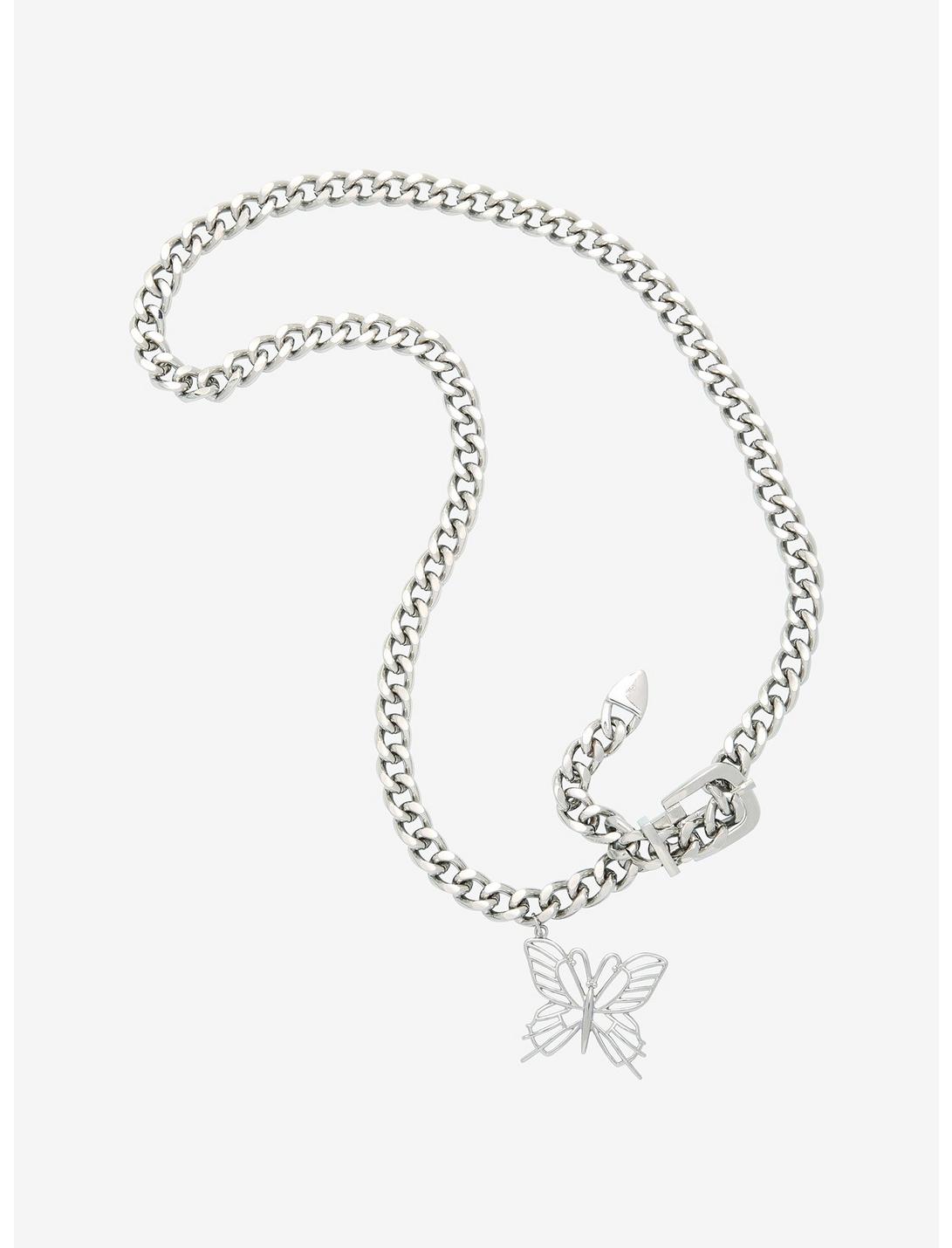 Butterfly Charm & Buckle Chain Belt, SILVER, hi-res