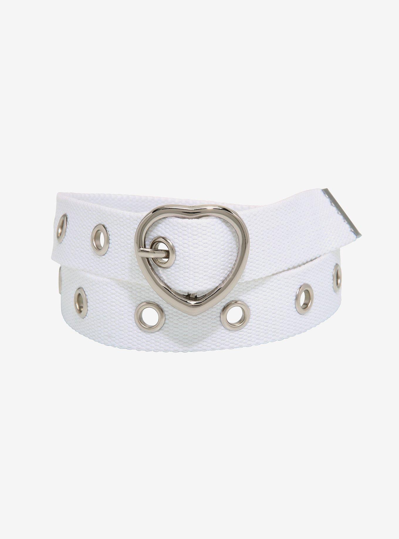 White Heart Web Belt, WHITE, hi-res